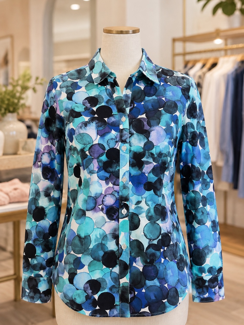 Ameliora Boyfriend Button Up travel wrinkle free Shirt blue bubble New $140
